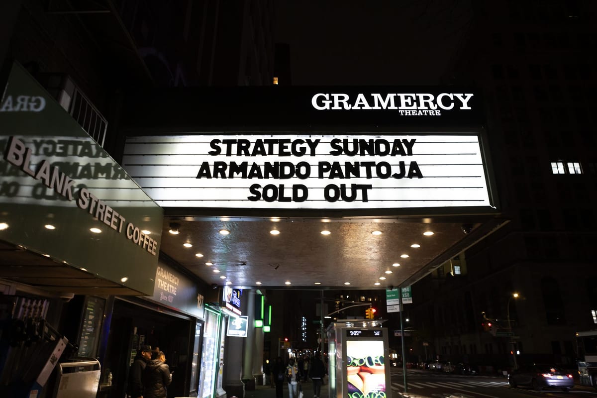 The Gramercy Theatre marquee: Strategy Sunday, Armando Pantoja, sold out